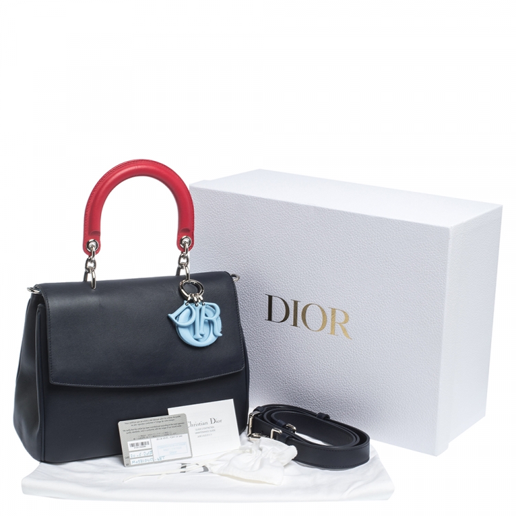 Pre Owned Dior Navy Blue Leather Small Be Dior Flap Top Handle Bag