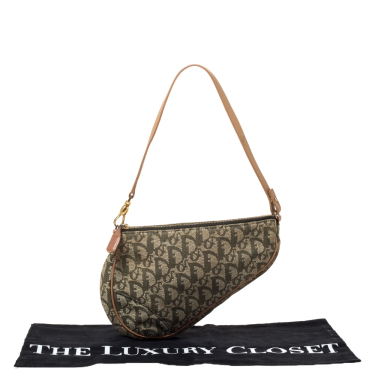 Pre Owned Dior Khaki Green Oblique Canvas Vintage Saddle Bag 