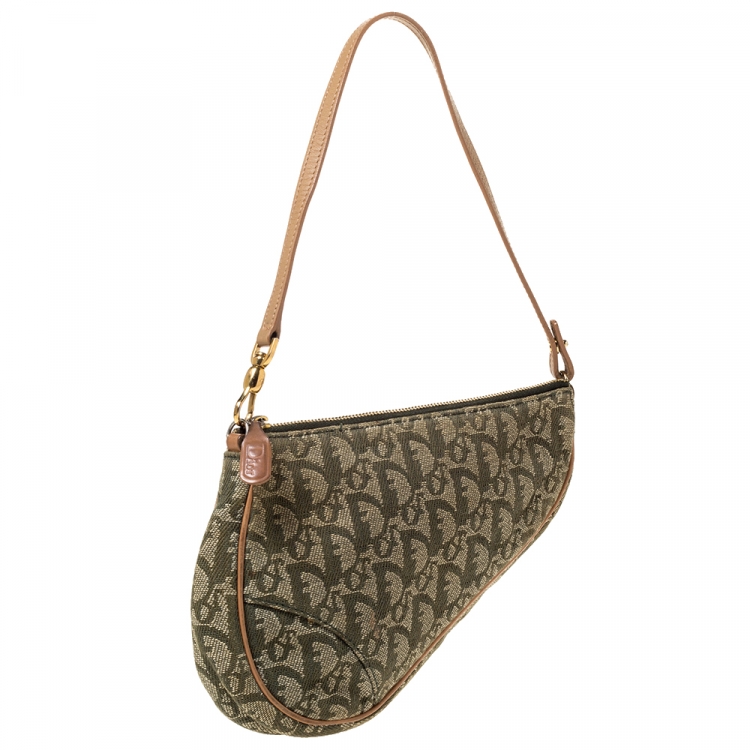 Pre Owned Dior Khaki Green Oblique Canvas Vintage Saddle Bag 