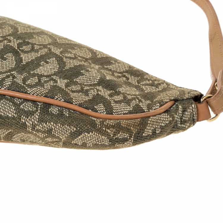 Pre Owned Dior Khaki Green Oblique Canvas Vintage Saddle Bag 