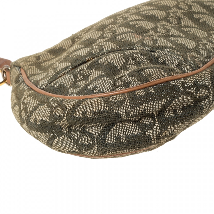 Pre Owned Dior Khaki Green Oblique Canvas Vintage Saddle Bag 