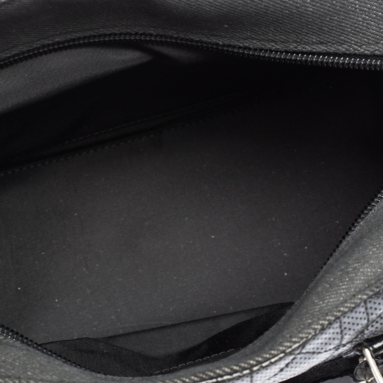 Pre Owned Christian Dior Black Perforated Cannage Leather and Denim Bowler Bag 