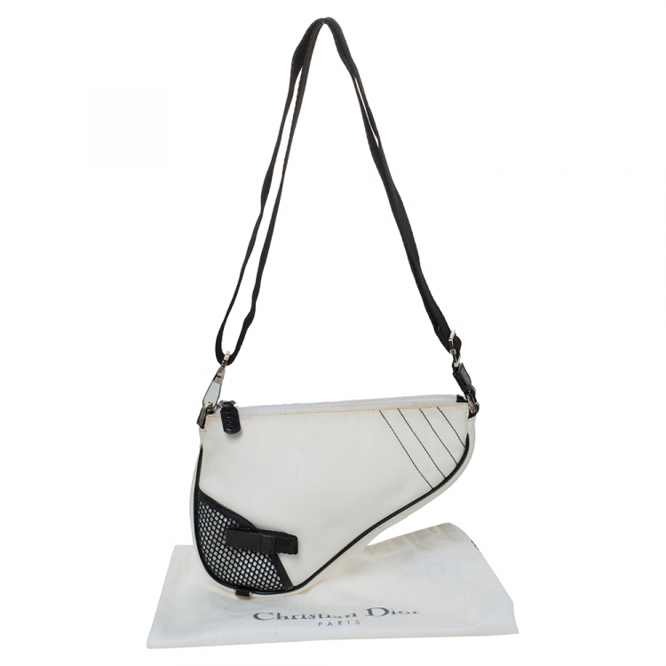 Pre Owned Dior White/Black Nylon and Mesh Saddle Bag
