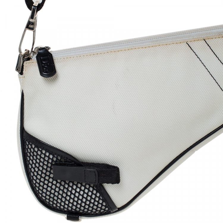 Pre Owned Dior White/Black Nylon and Mesh Saddle Bag