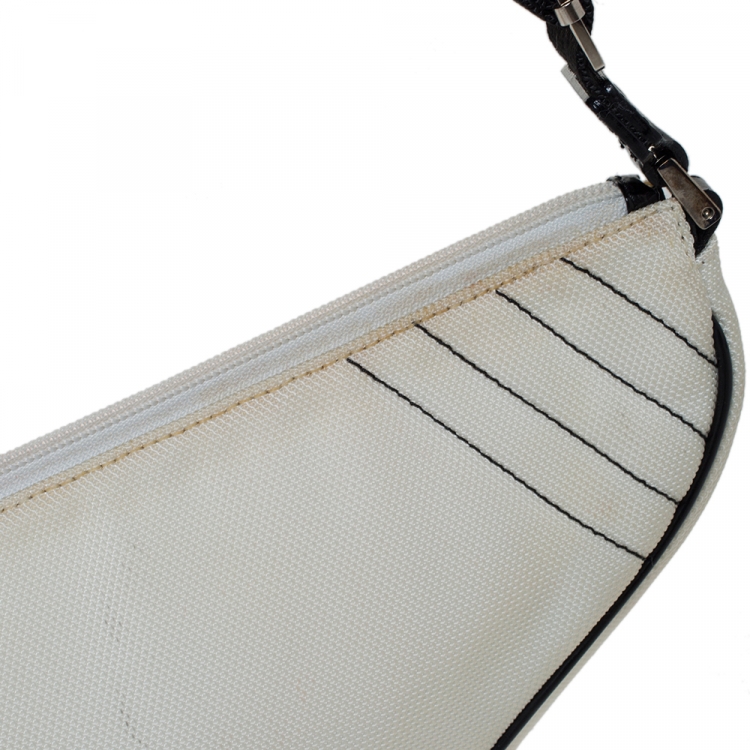 Pre Owned Dior White/Black Nylon and Mesh Saddle Bag