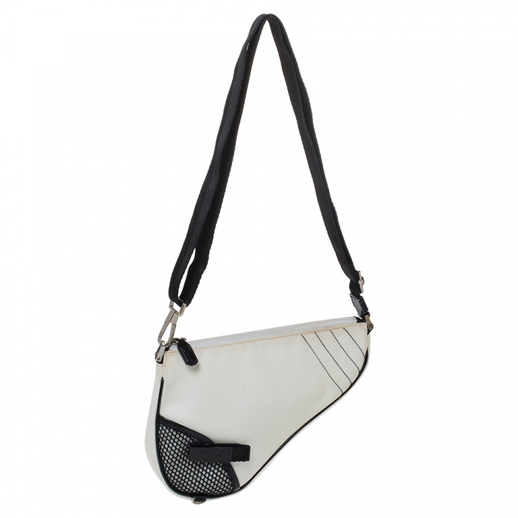 Pre Owned Dior White/Black Nylon and Mesh Saddle Bag