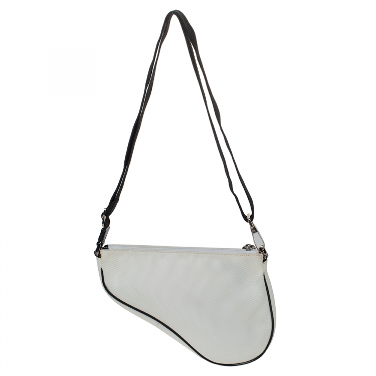 Pre Owned Dior White/Black Nylon and Mesh Saddle Bag
