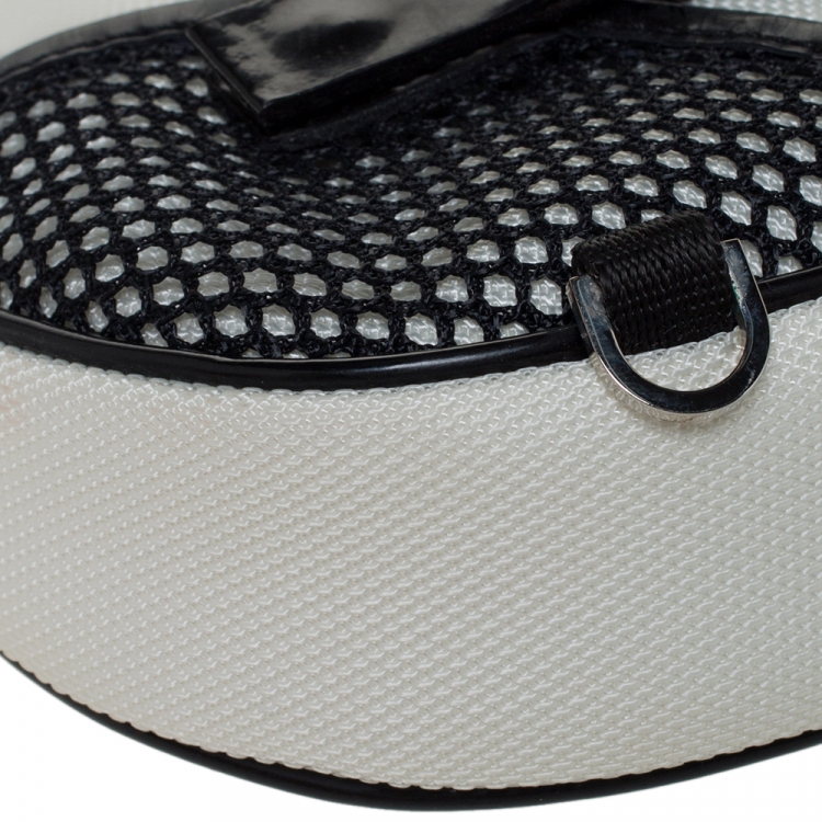 Pre Owned Dior White/Black Nylon and Mesh Saddle Bag