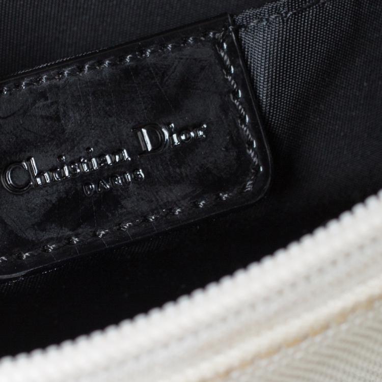 Pre Owned Dior White/Black Nylon and Mesh Saddle Bag