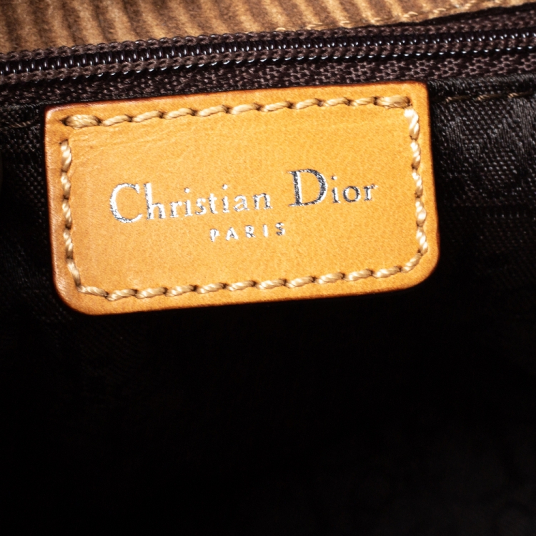 Pre Owned Dior Tan/Beige Striped Suede and Leather Vintage Buckle Flap Hobo