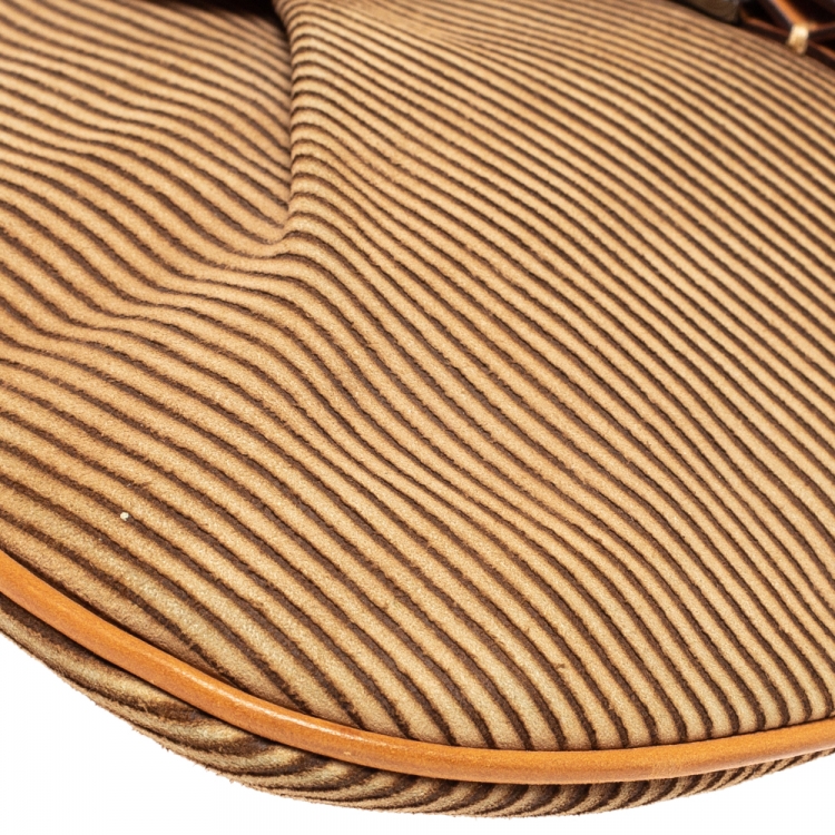Pre Owned Dior Tan/Beige Striped Suede and Leather Vintage Buckle Flap Hobo