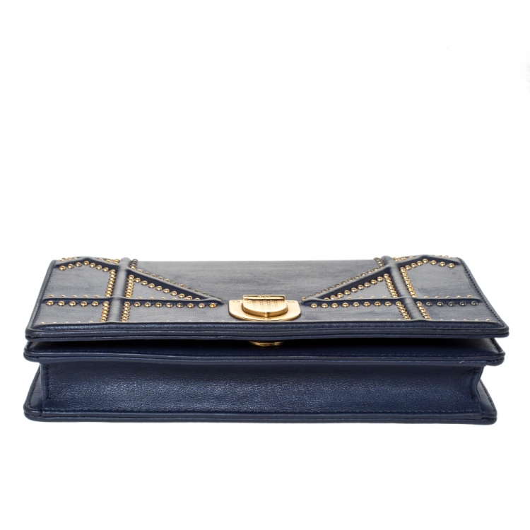 Dior Navy Blue Leather Studded Diorama Wallet on Chain Dior | The ...