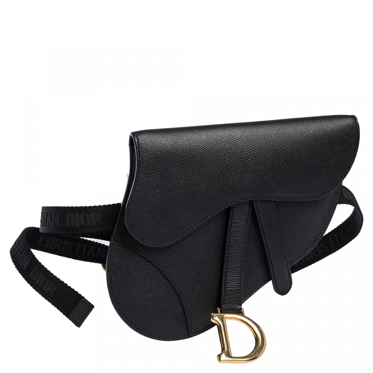 Pre Owned Dior Black Leather Saddle Belt Bag