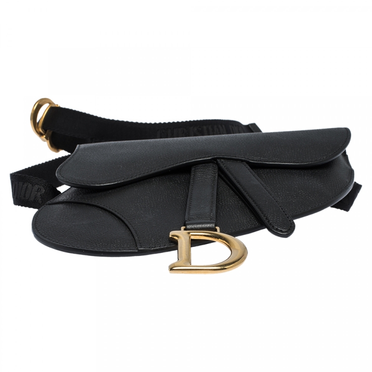 Pre Owned Dior Black Leather Saddle Belt Bag
