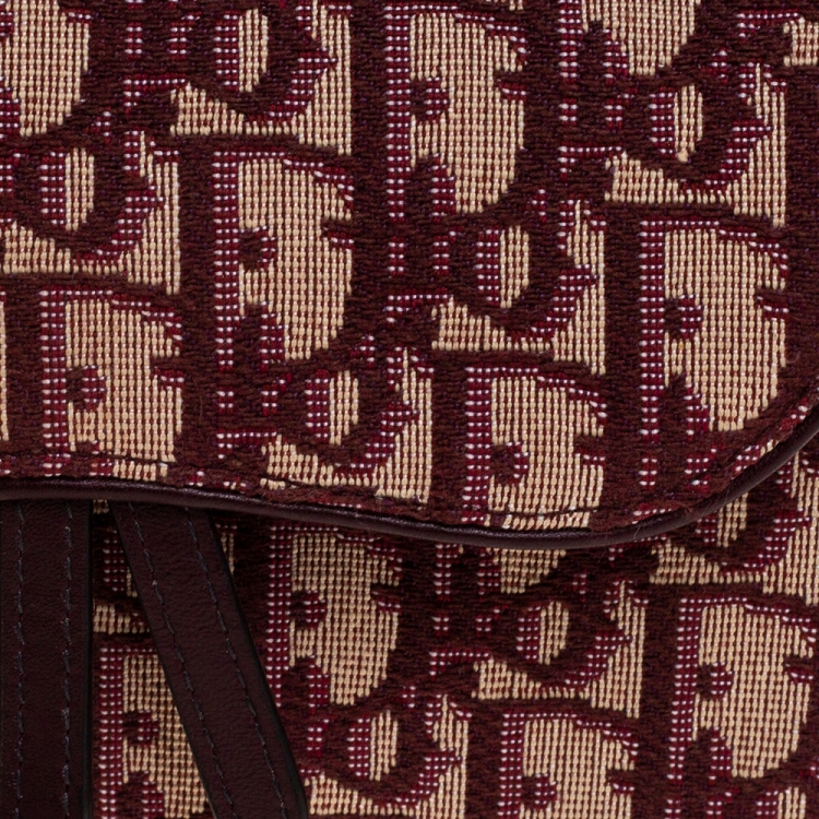 Pre Owned Dior Burgundy/Beige Oblique Canvas and Leather Saddle Belt Bag