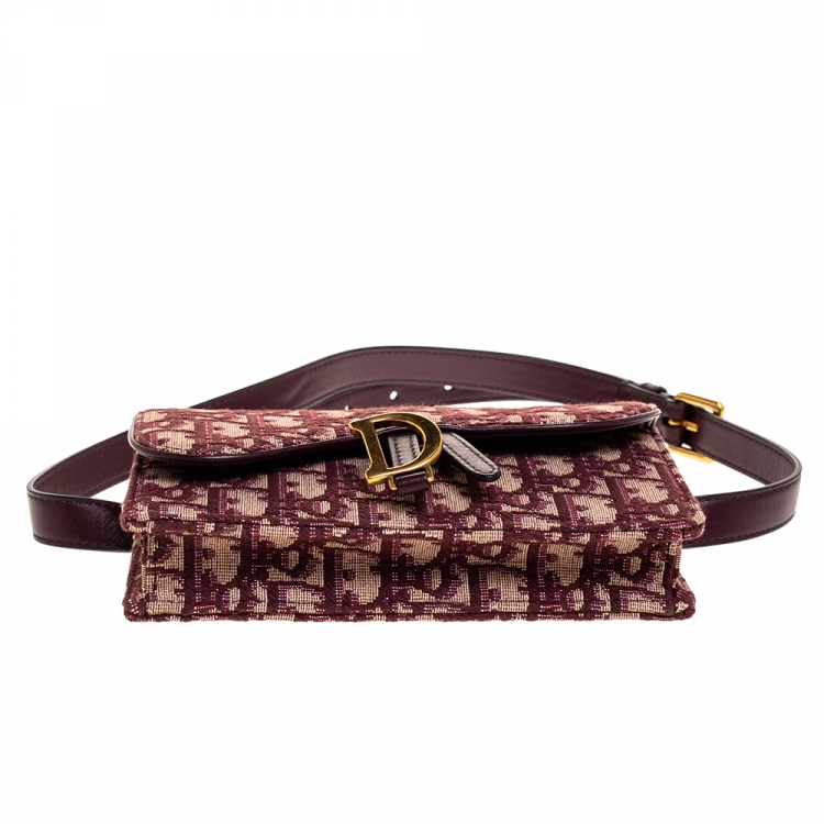 Pre Owned Dior Burgundy/Beige Oblique Canvas and Leather Saddle Belt Bag