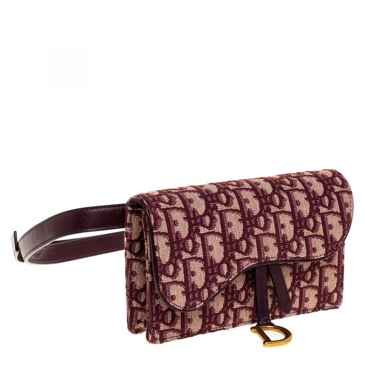 Pre Owned Dior Burgundy/Beige Oblique Canvas and Leather Saddle Belt Bag