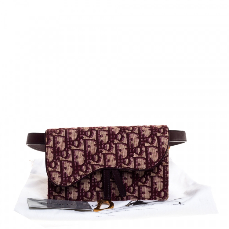 Pre Owned Dior Burgundy/Beige Oblique Canvas and Leather Saddle Belt Bag