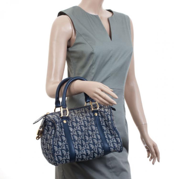 Christian Dior Vintage Boston Bag in Blue Monogram Canvas and