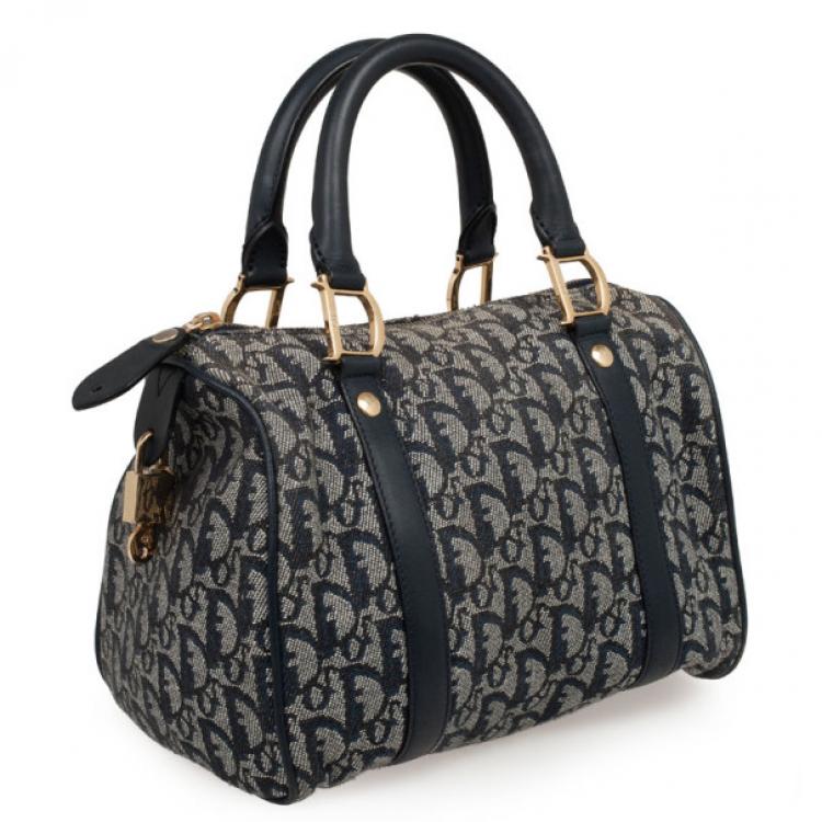 Pre Owned Christian Dior Navy Monogram Small Boston Bag