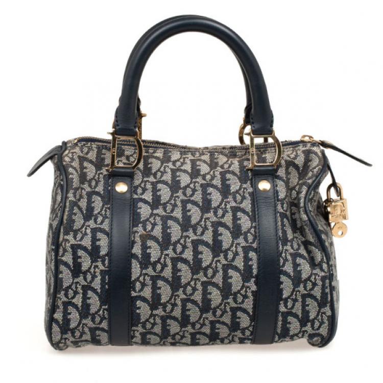 Pre Owned Christian Dior Navy Monogram Small Boston Bag
