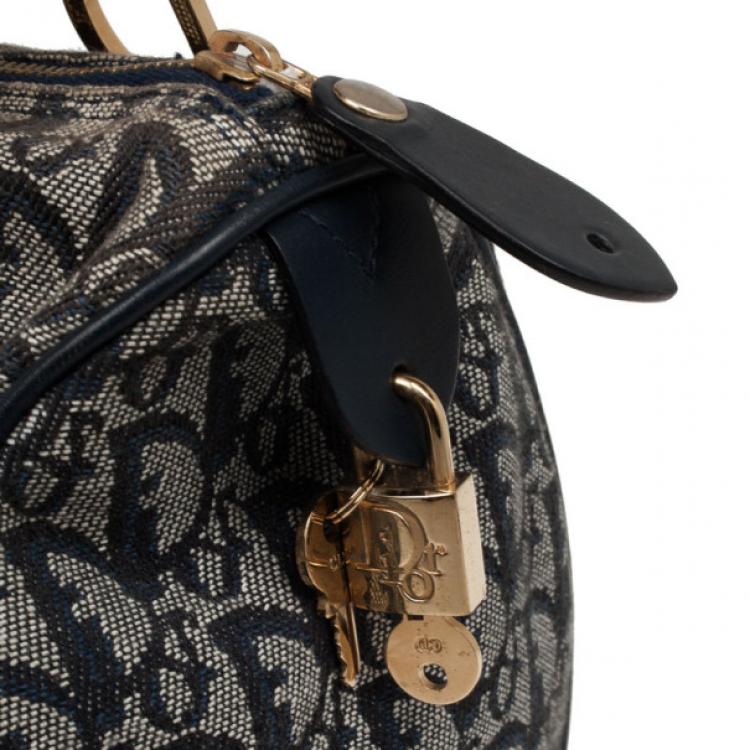 Pre Owned Christian Dior Navy Monogram Small Boston Bag