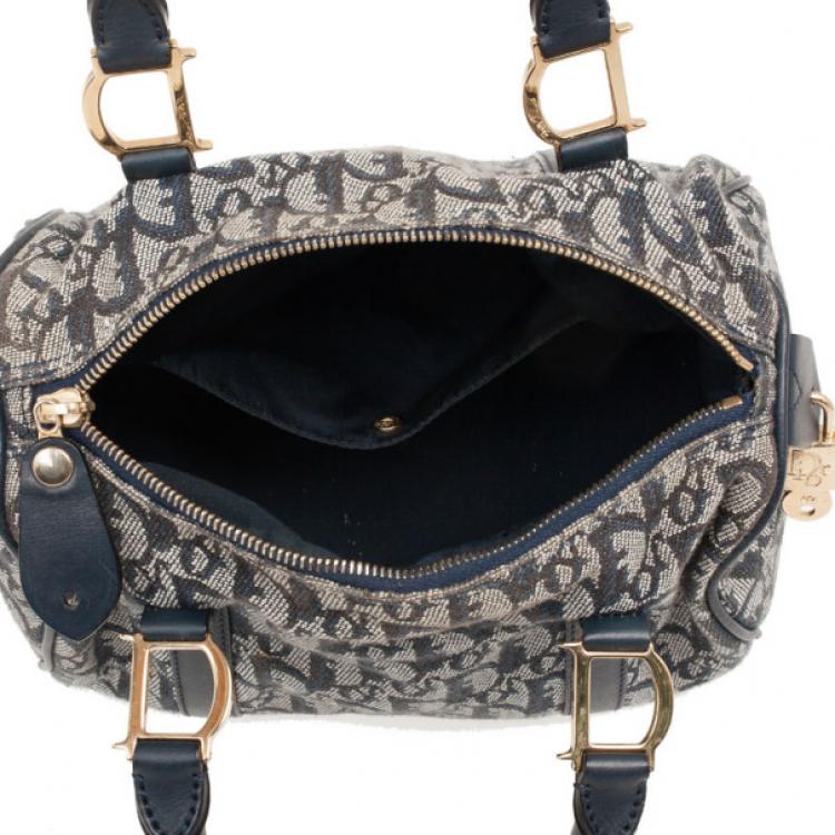 Pre Owned Christian Dior Navy Monogram Small Boston Bag