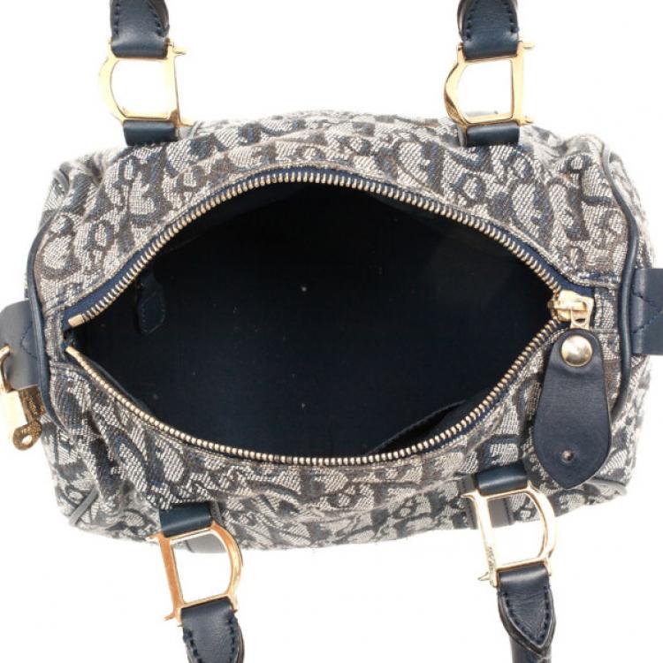 Pre Owned Christian Dior Navy Monogram Small Boston Bag