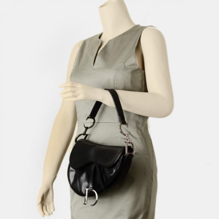 Pre Owned Christian Dior Black Leather Saddle Bag