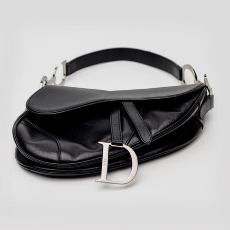 Pre Owned Christian Dior Black Leather Saddle Bag