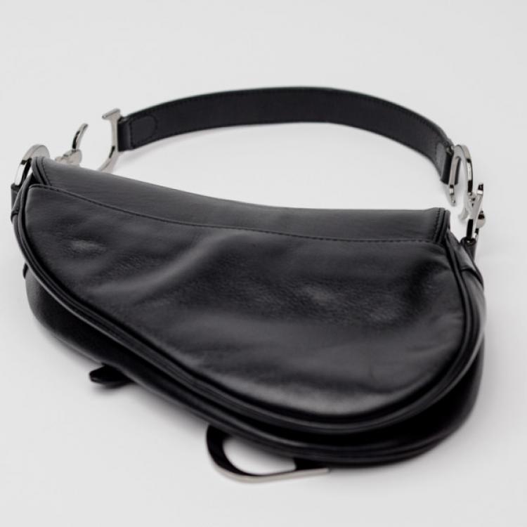 Pre Owned Christian Dior Black Leather Saddle Bag