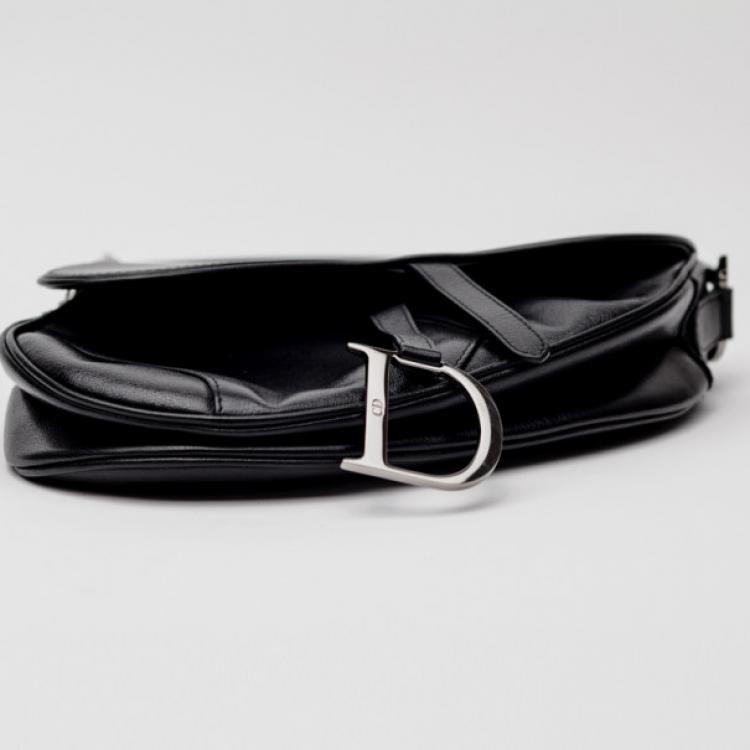 Pre Owned Christian Dior Black Leather Saddle Bag