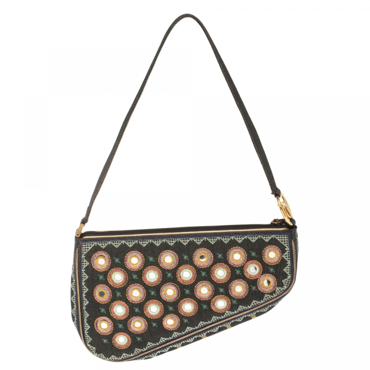 Pre Owned Dior Multicolor Fabric 1947 Montaigne Chris License Plate Saddle Bag