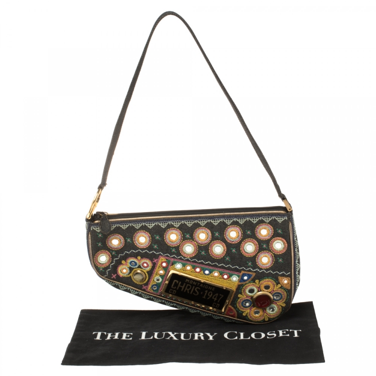 Pre Owned Dior Multicolor Fabric 1947 Montaigne Chris License Plate Saddle Bag