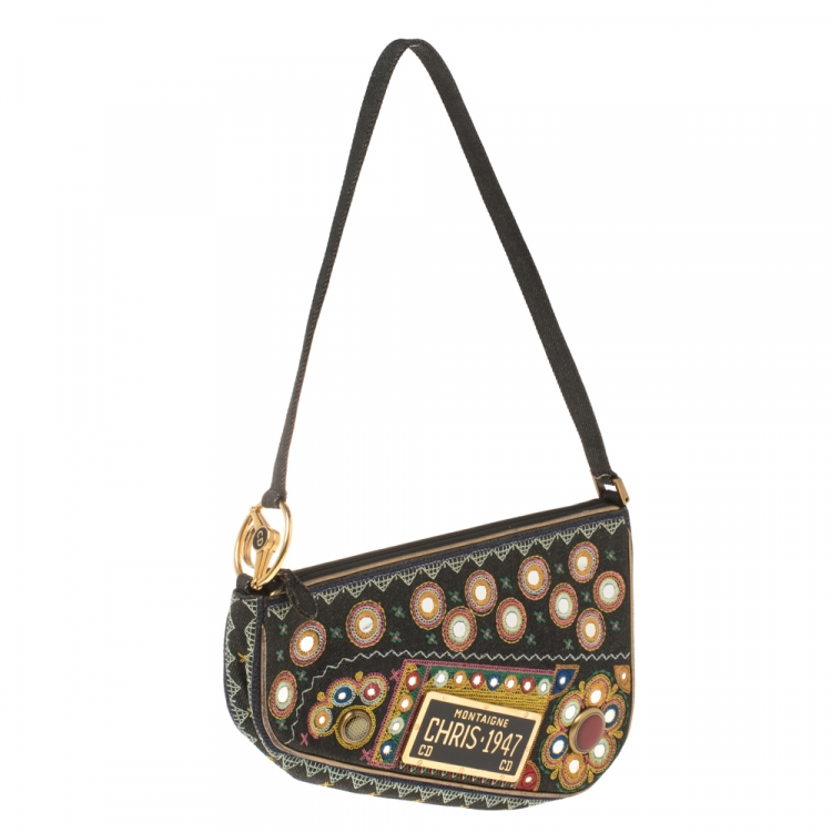 Pre Owned Dior Multicolor Fabric 1947 Montaigne Chris License Plate Saddle Bag