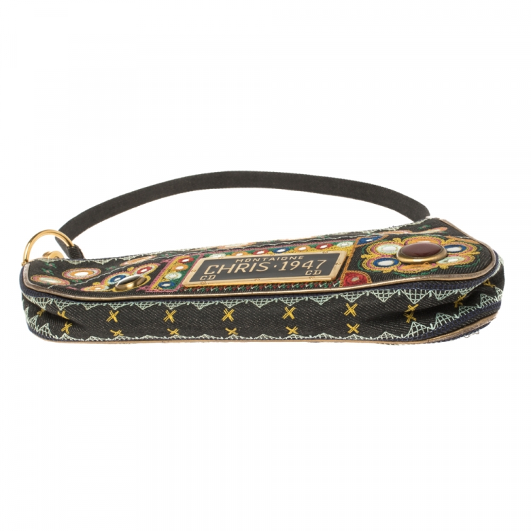 Pre Owned Dior Multicolor Fabric 1947 Montaigne Chris License Plate Saddle Bag