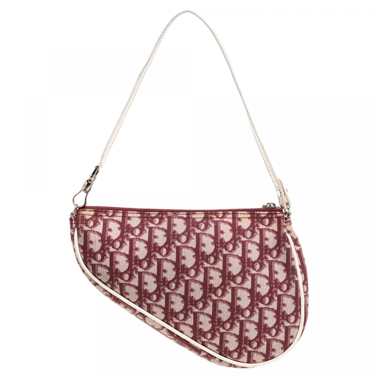 Pre Owned Dior Burgundy/White Oblique Canvas Saddle Bag