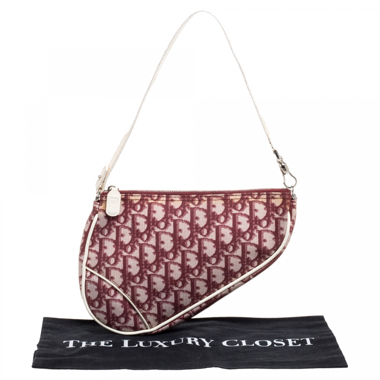 Pre Owned Dior Burgundy/White Oblique Canvas Saddle Bag