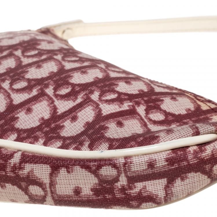 Pre Owned Dior Burgundy/White Oblique Canvas Saddle Bag