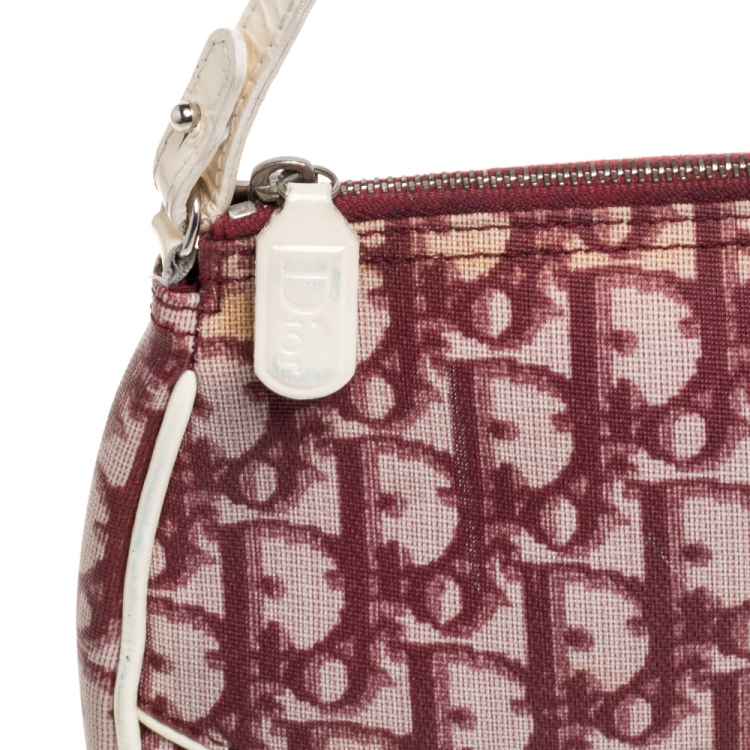 Pre Owned Dior Burgundy/White Oblique Canvas Saddle Bag