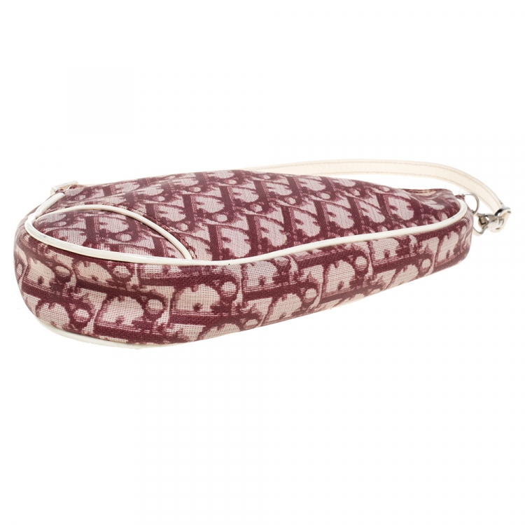 Pre Owned Dior Burgundy/White Oblique Canvas Saddle Bag