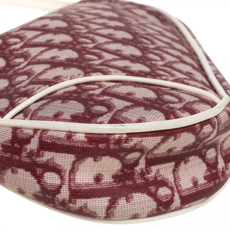 Pre Owned Dior Burgundy/White Oblique Canvas Saddle Bag