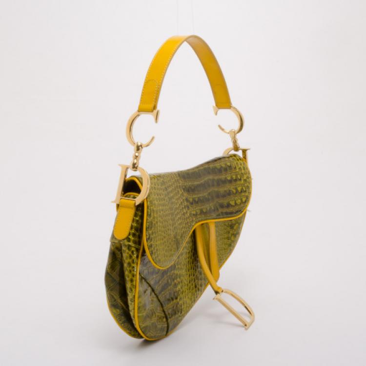 Pre Owned Dior Green Crocodile Saddle Bag