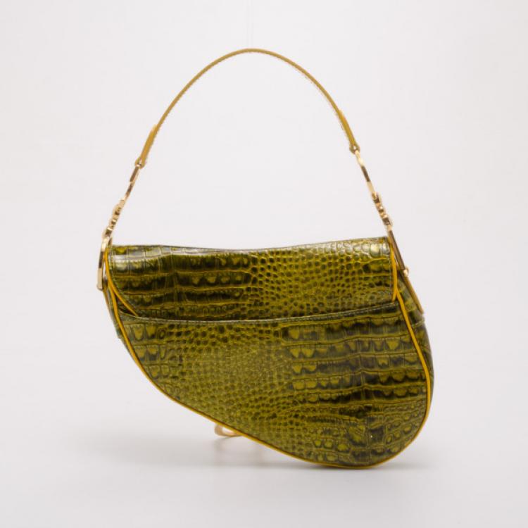 Pre Owned Dior Green Crocodile Saddle Bag
