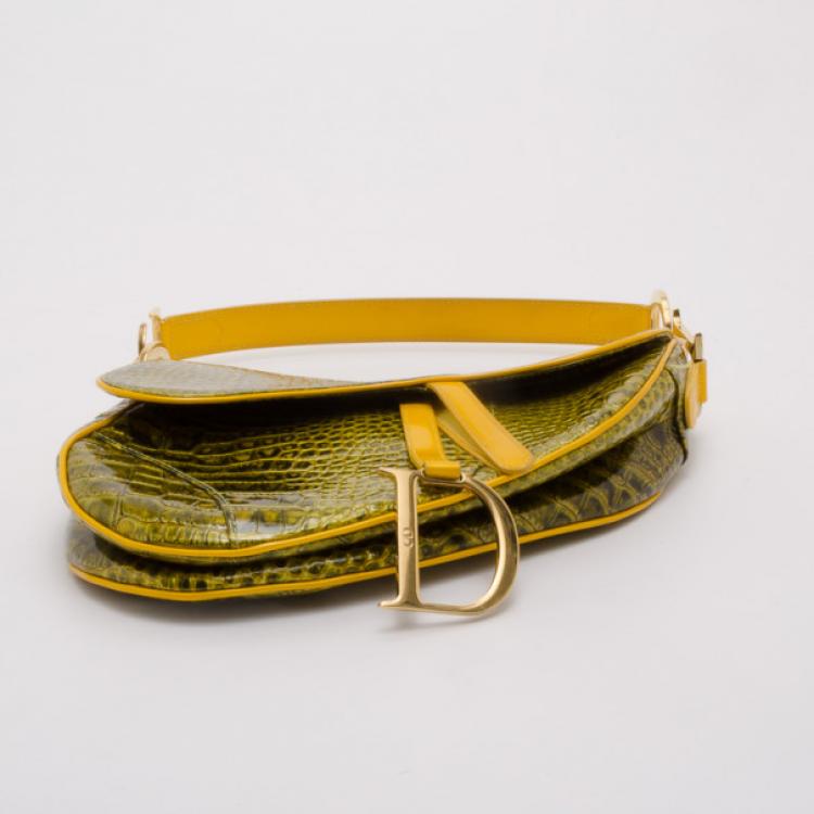Pre Owned Dior Green Crocodile Saddle Bag