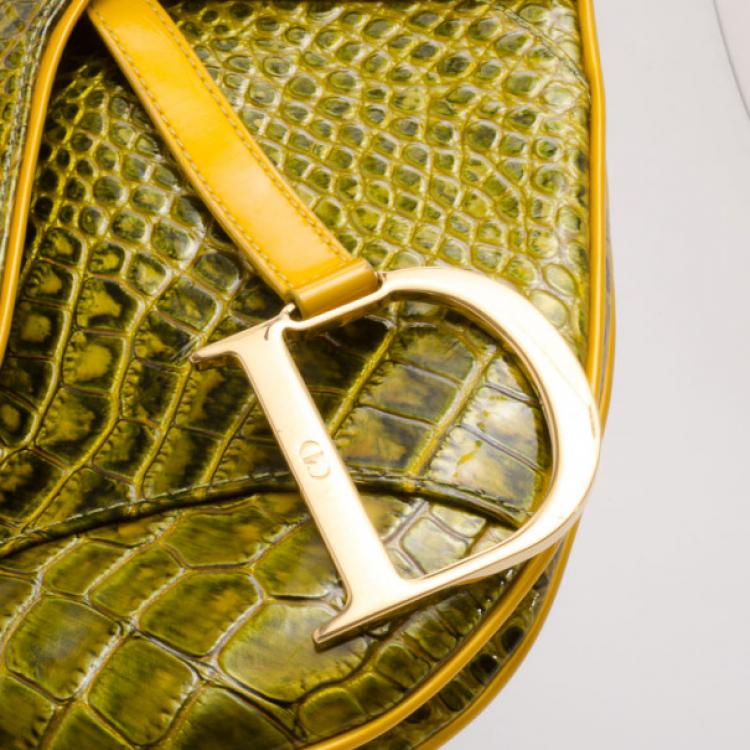 Pre Owned Dior Green Crocodile Saddle Bag