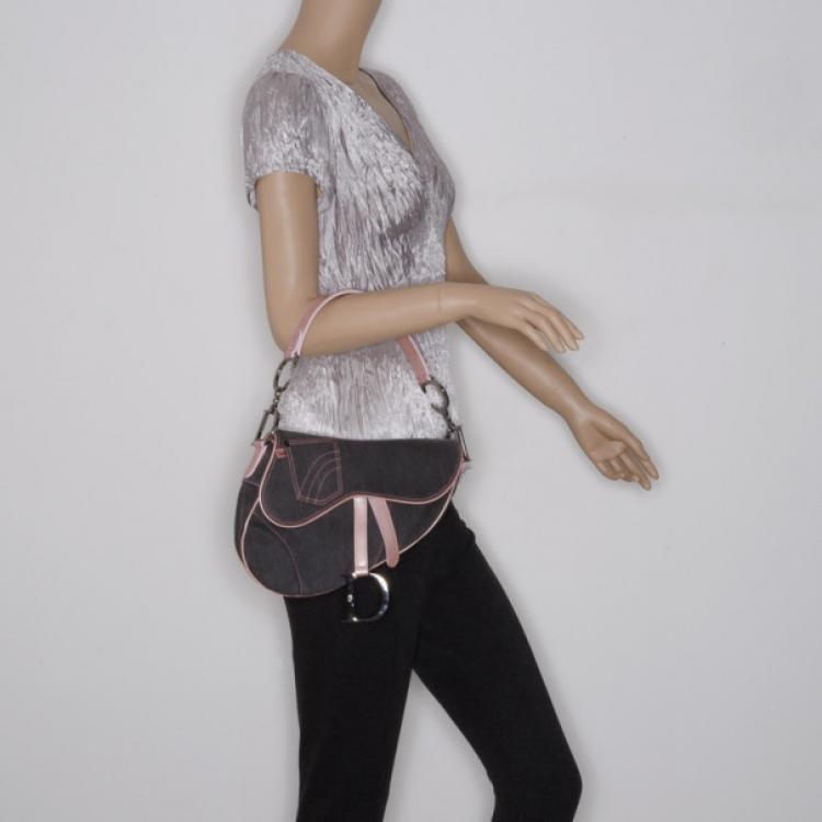 Pre Owned Dior Grey and Pink Saddle Bag