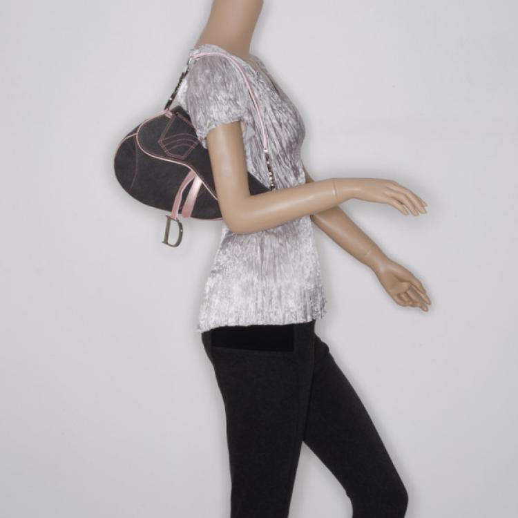 Pre Owned Dior Grey and Pink Saddle Bag