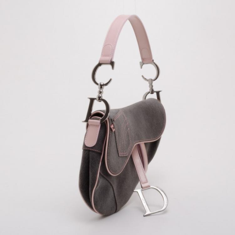 Pre Owned Dior Grey and Pink Saddle Bag