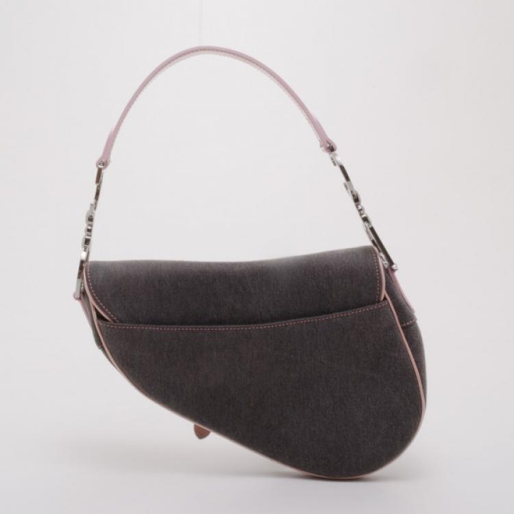 Pre Owned Dior Grey and Pink Saddle Bag